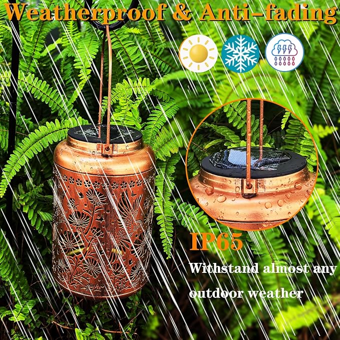 Solar Lights Outdoor Waterproof, Hummingbird Hanging Lantern, Metal Garden - Image 3