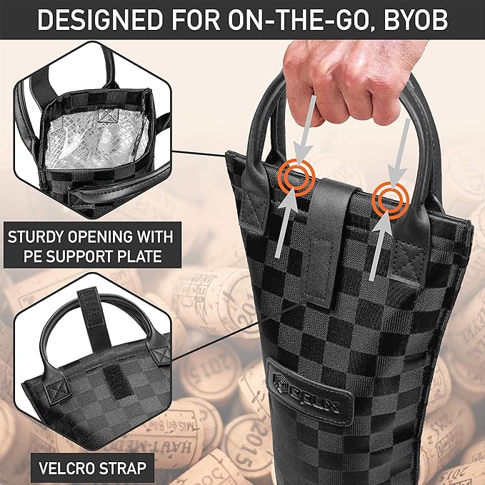 opux Wine Bag Single Bottle Carrier Tote, Insulated Travel Wine Cooler Bag - Image 4