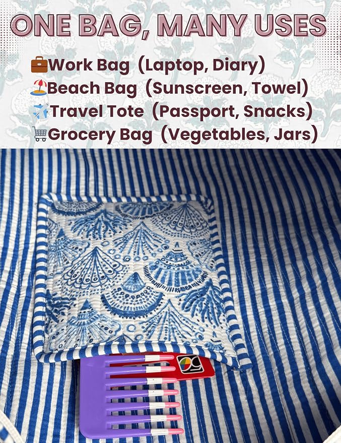 Cotton Quilted Tote Bag for Women – Large Beach & Travel Tote - Image 6