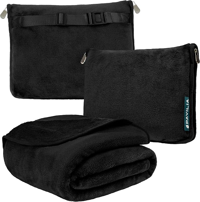 PAVILIA Travel Blanket Pillow, Soft Airplane Blanket 2-in-1 Combo Set, Plane by PAVILIA