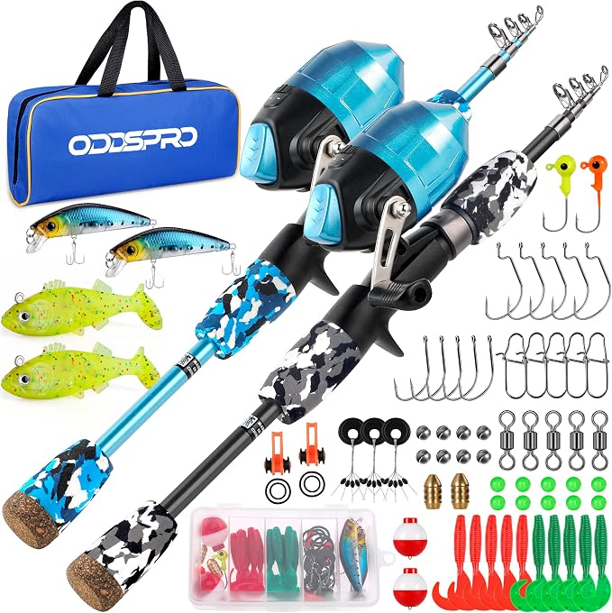 ODDSPRO Kids Fishing Pole Pink, Portable Telescopic Fishing Rod and Reel Combo by ODDSPRO