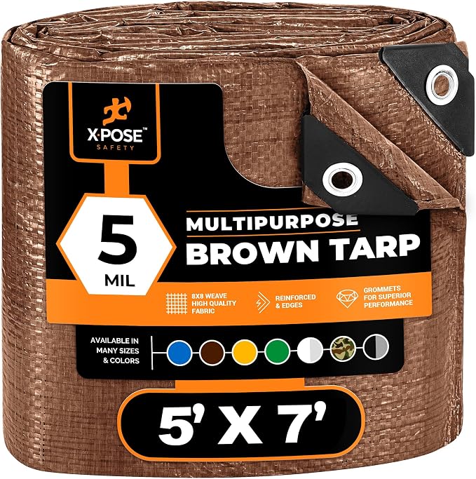 Multipurpose Protective Cover Brown Poly Tarp 5' x 7' by XposeSafety