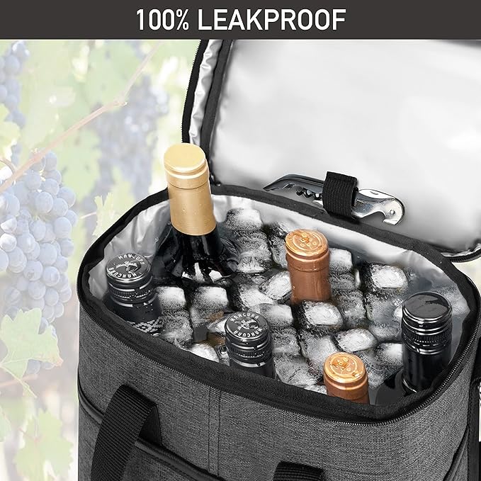 opux 6 Bottle Carrier Tote | Insulated Padded Wine Cooler Bag - Image 5