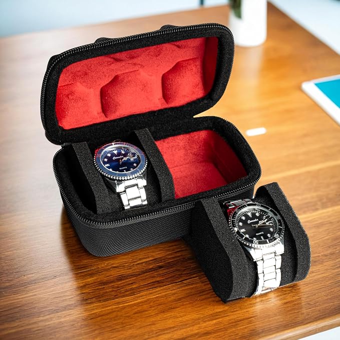 Hard Compact Watch Roll travel case, 2 Slots Portable holder and Organizer - Image 3