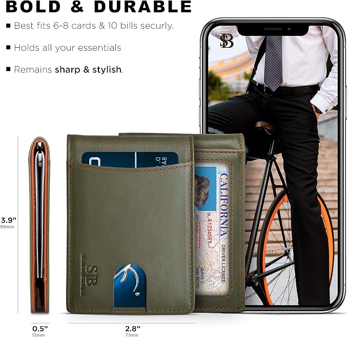 SERMAN BRANDS RFID Blocking Slim Bifold Genuine Leather Minimalist Front Pocket - Image 5