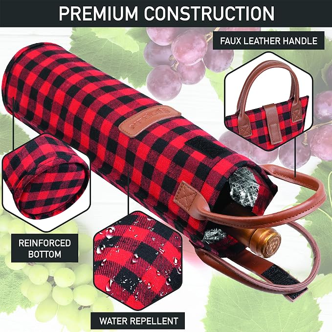 opux Wine Bag Single Bottle Carrier Tote, Insulated Travel Wine Cooler Bag - Image 5