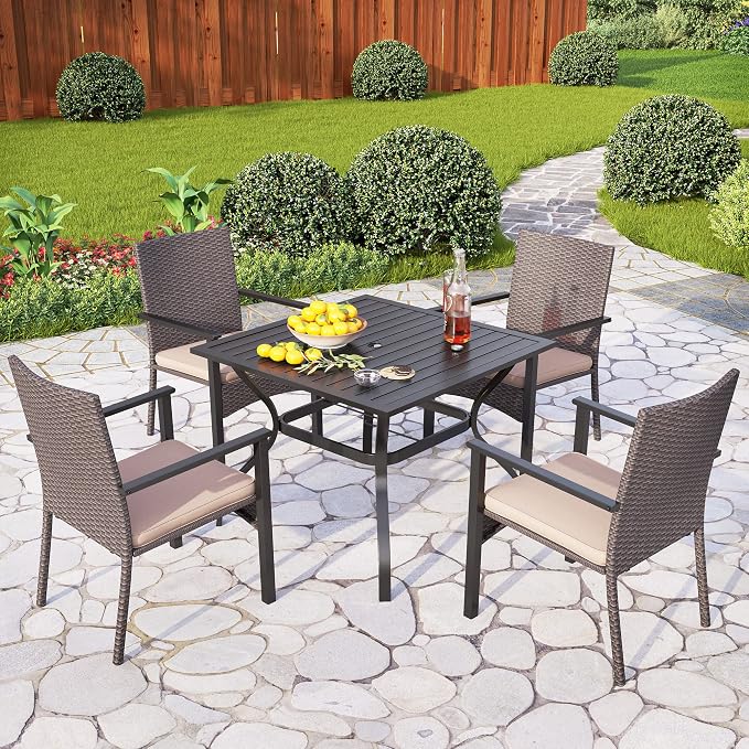 PHI VILLA Outdoor Wicker Chairs Set of 2, Rattan Covered Metal Armchairs - Image 5