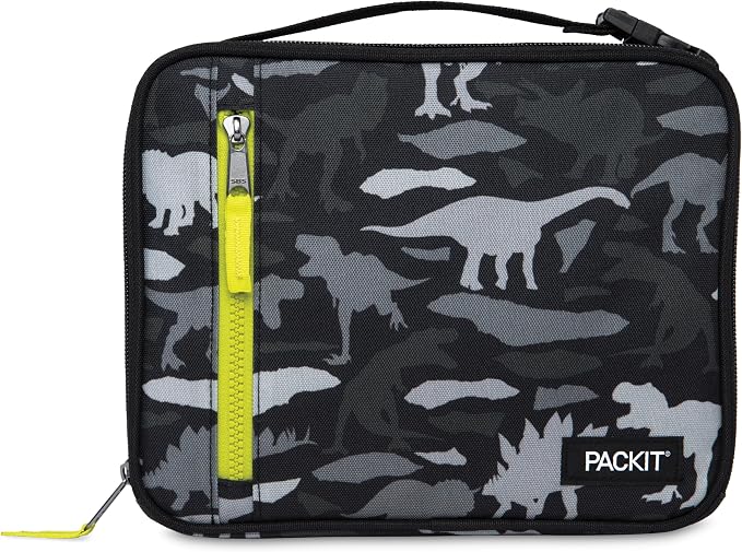 PackIt Freezable Classic Lunch Box, Dino Camo Charcoal, Built by PackIt
