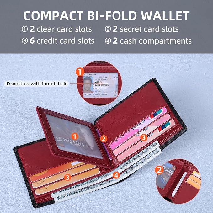 VISOUL Wallet for Men with 2 ID Windows 8 Credit Card Slots 2 Cash Compartments - Image 2