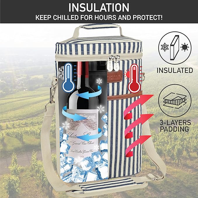 opux 2 Bottle Wine Carrier Tote, Insulated Leakproof Wine Cooler Bag, Wine - Image 2