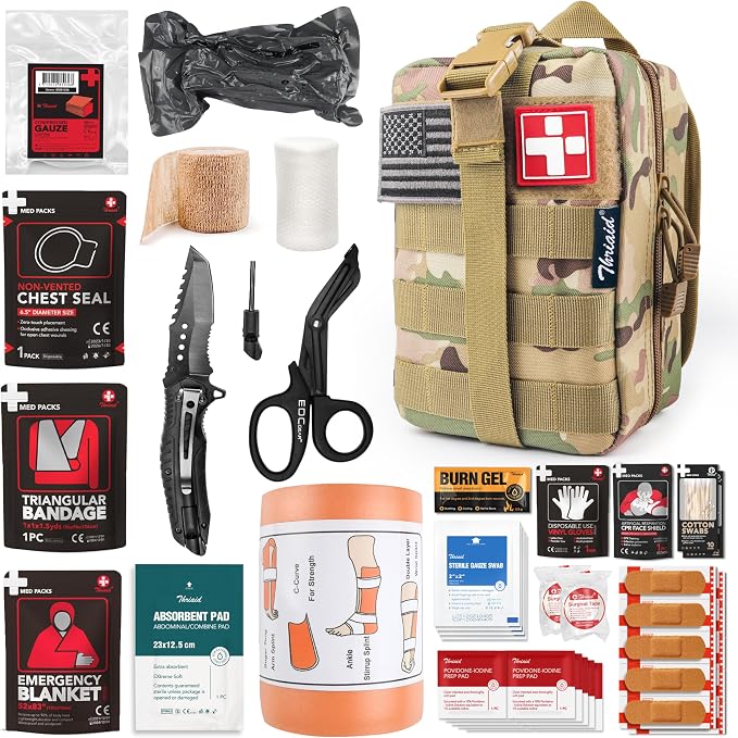 Survival First Aid Kit with Israeli Bandage, Chest Seal, Tactical Military by THRIAID