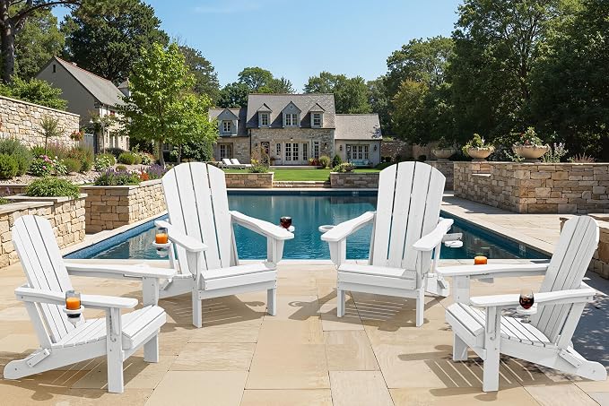 SERWALL Folding Adirondack Chair, Dual Cup Holders & All-Weather HDPE, - Image 2