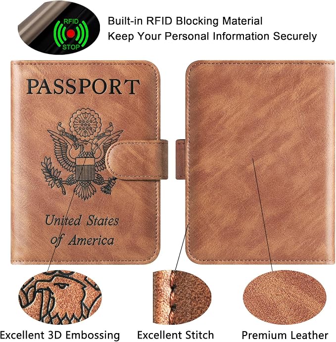 Passport Holder Cover Wallet Travel Essentials Leather Rfid Blocking Case - Image 4
