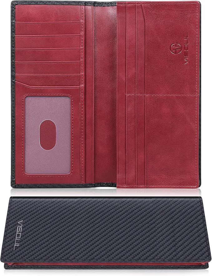 VISOUL Mens Leather Long Checkbook Bifold Wallets by VISOUL