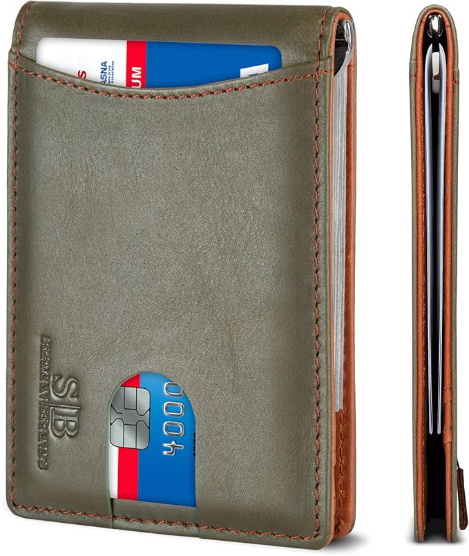SERMAN BRANDS RFID Blocking Slim Bifold Genuine Leather Minimalist Front Pocket by SERMANBRANDS