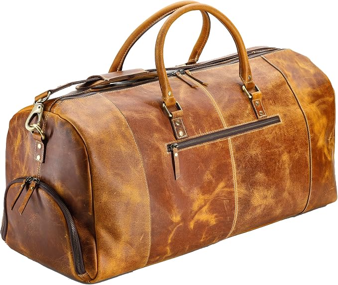 KomalC Leather Duffel Bags for Men and Women Full Grain Leather Travel - Image 8