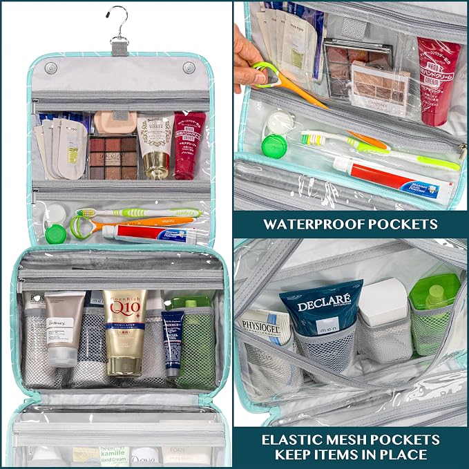 PAVILIA Hanging Toiletry Bag Women Men, Foldable Cosmetic Organizer Travel Bag - Image 4