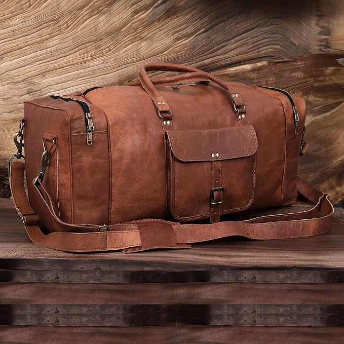 KK's Vintage Leather Duffel Bag, Handcrafted, Stylish & Durable, Genuine - Image 6