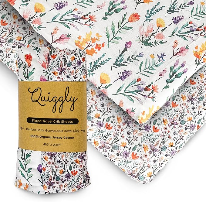 Quiggly Travel Crib Sheets for Guava Lotus, 2 Pack Organic Cotton Jersey Knit by Quiggly