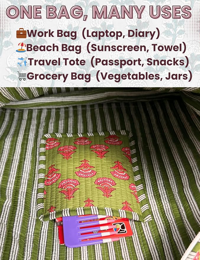 Cotton Quilted Tote Bag for Women – Large Beach & Travel Tote - Image 6