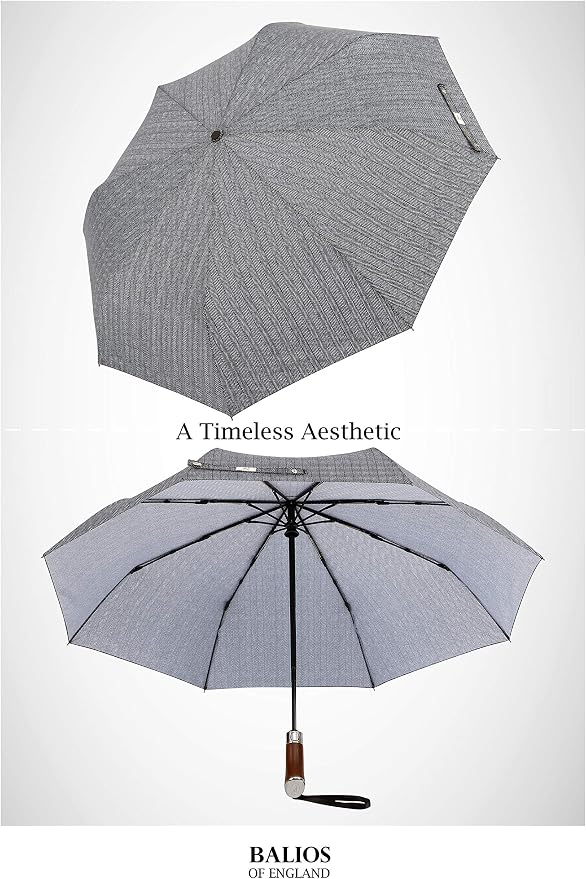 Balios Travel Umbrella Luxurious Golden Hardwood Handle Auto Open & Close - Image 3
