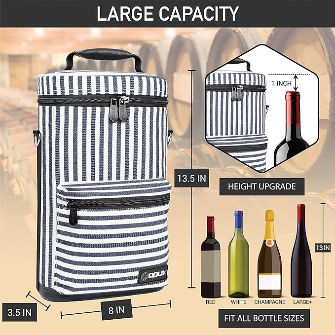 opux Wine Bag 2 Bottle Wine Tote Carrier, Insulated Wine Cooler Bag - Image 3
