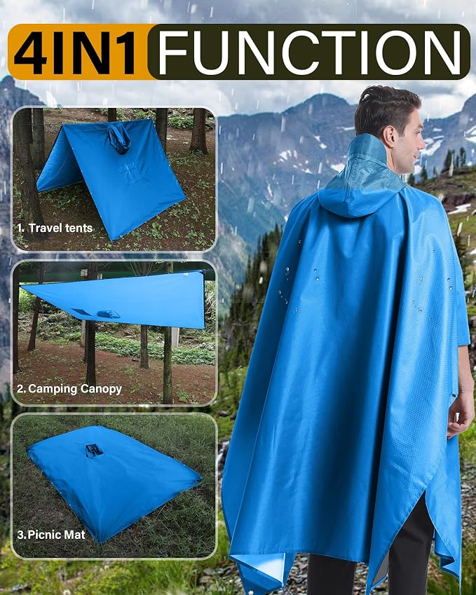 iCreek Hooded Rain Poncho with Pocket Waterproof Lightweight Unisex Raincoat - Image 3
