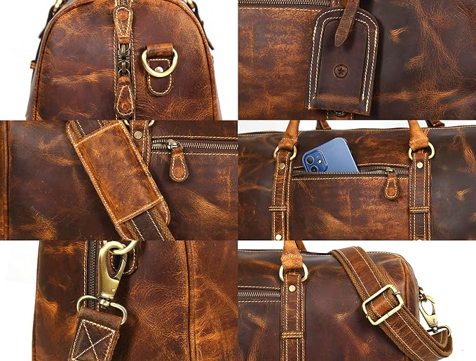 Leather Duffel Bag for Men & Women Travel, Gym Bag - Image 3