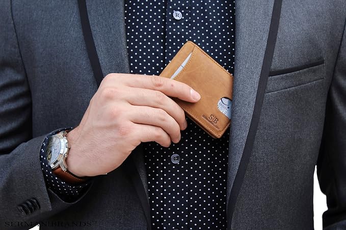 SERMAN BRANDS RFID Blocking Slim Bifold Genuine Leather Minimalist Front Pocket - Image 2