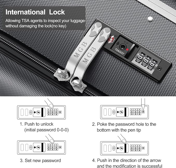 MGB 20 Inch Top Open Carry On Luggage 22x14x9 Airline Approved, Hard Shell - Image 7