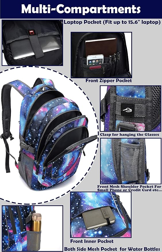 Galaxy Backpack for College Sturdy Bookbag Travel Business - Image 2