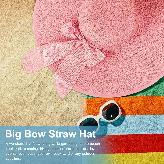 DRESHOW Beach Hats for Women Big Straw Wide Brim Summer Hat Floppy Foldable - Image 7
