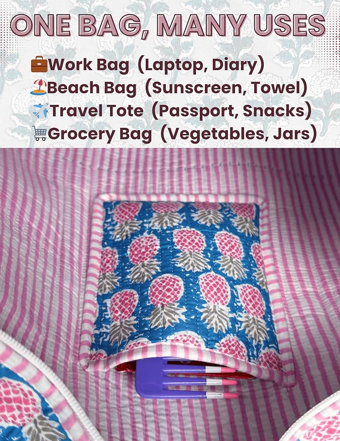 Cotton Quilted Tote Bag for Women – Large Beach & Travel Tote - Image 6