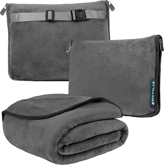 PAVILIA Travel Blanket Pillow, Soft Airplane Blanket 2-in-1 Combo Set, Plane by PAVILIA