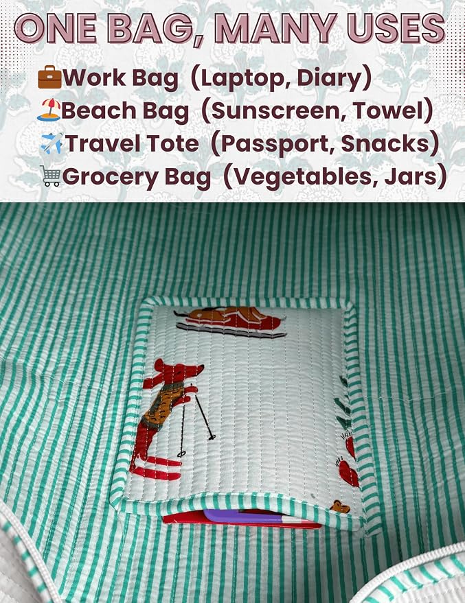 Cotton Quilted Tote Bag for Women – Large Beach & Travel Tote - Image 6