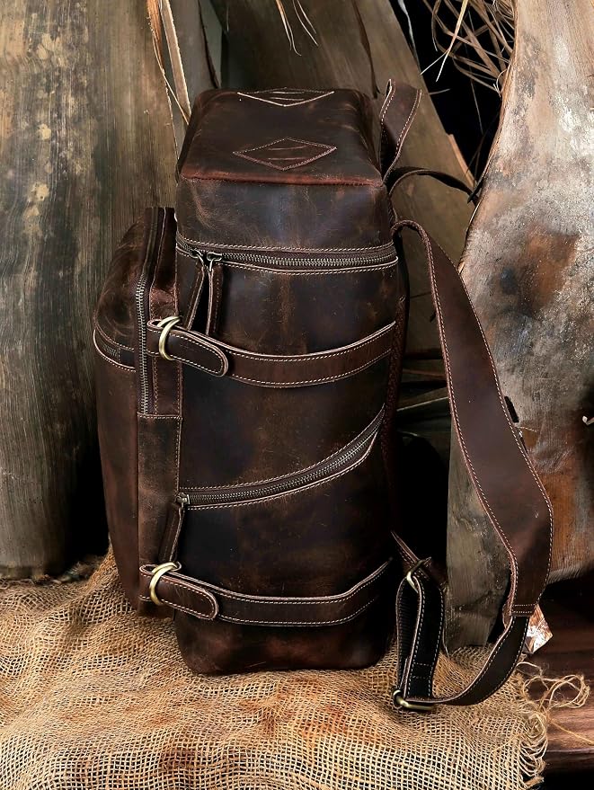 HLC Leather Brown Backpack For Men 17 Inch Genuine Laptop Backpack For Women - Image 4