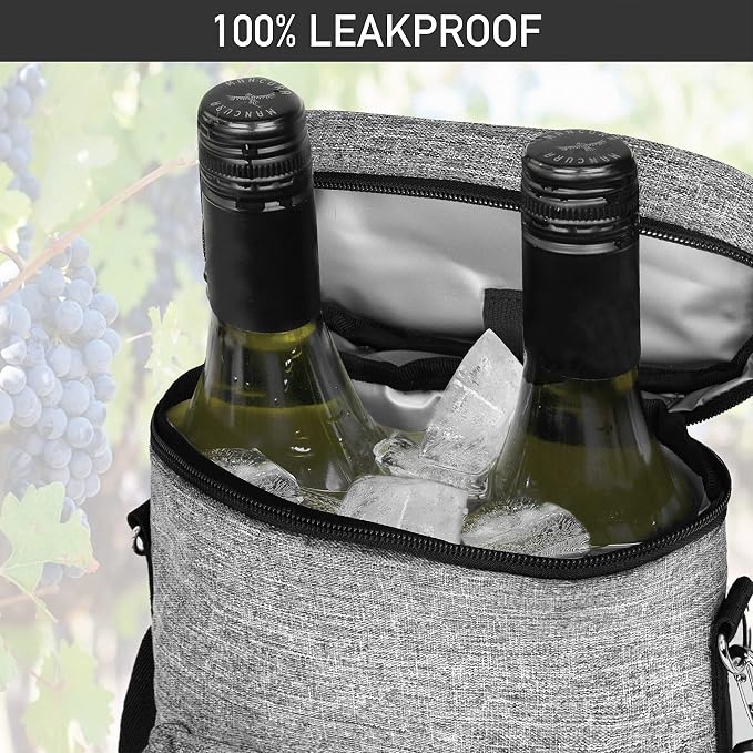 opux Wine Bag 2 Bottle Wine Tote Carrier, Insulated Wine Cooler Bag - Image 5