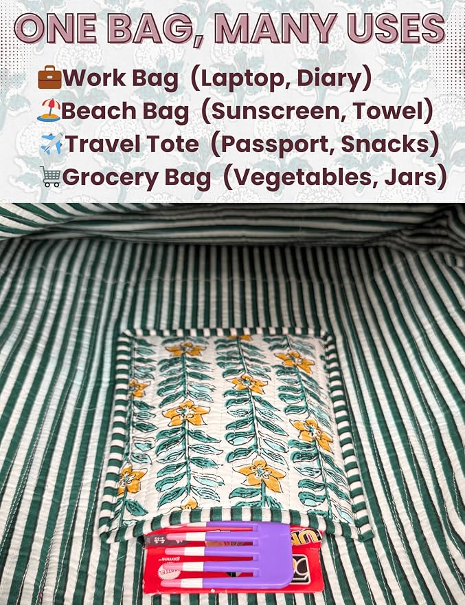 Cotton Quilted Tote Bag for Women – Large Beach & Travel Tote - Image 6