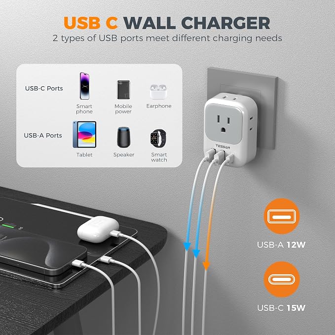 South Africa Plug Adapter 2 Pack, TESSAN Type M Power Adapter - Image 4