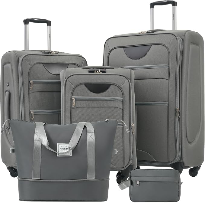 Merax Softside Luggage Set Softshell Lightweight 3 Piece Spinner Suitcase by Merax