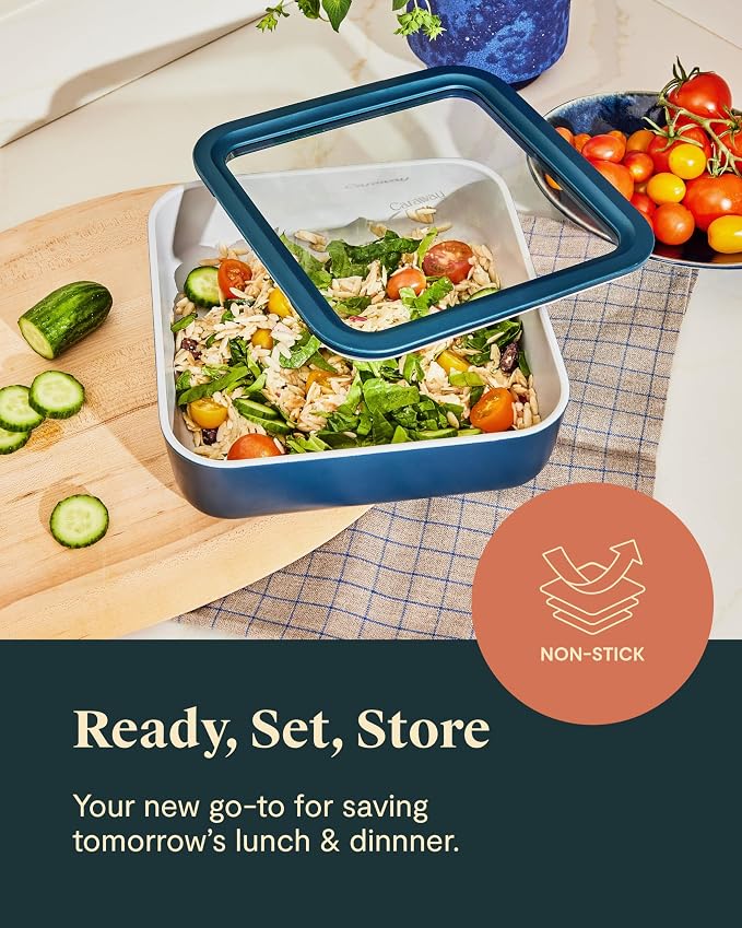 Caraway Glass Food Storage, 10 Cup Glass Container, Ceramic Coated Food - Image 5