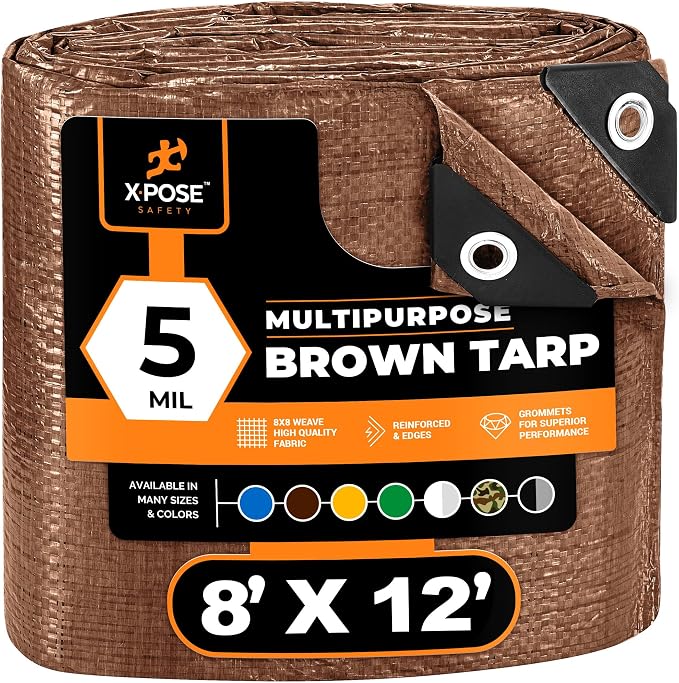 Multipurpose Protective Cover Brown Poly Tarp 8' x 12' by XposeSafety