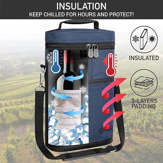opux 2 Bottle Wine Carrier Tote, Insulated Leakproof Wine Cooler Bag, Wine - Image 2