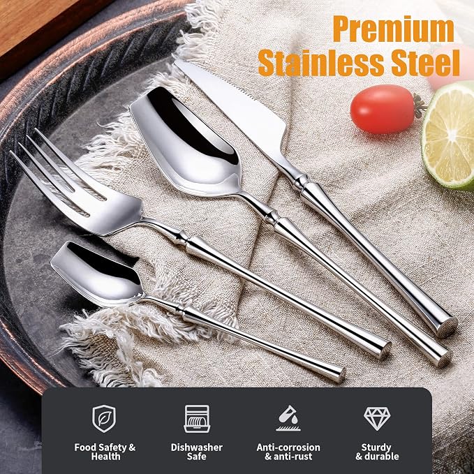 24-Piece Silverware Set for 6, Modern 18/10 Stainless Steel Flatware Set - Image 3