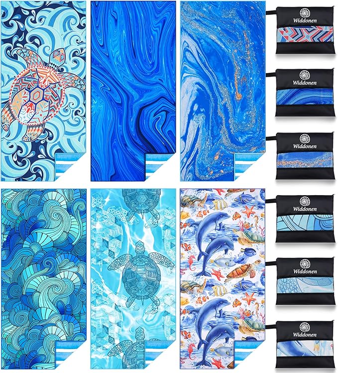6 Pack Microfiber Lightweight Beach Towel Sand Free Quick Dry Absorbent Thin by WIDDONEN
