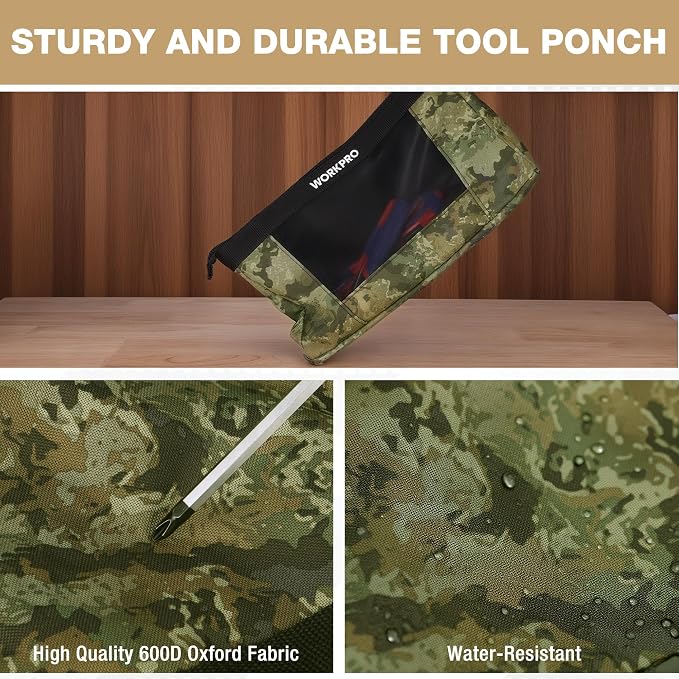 WORKPRO 12" Tool Pouches with Zipper, Heavy-Duty Small Tool Bag, Utility Small - Image 4