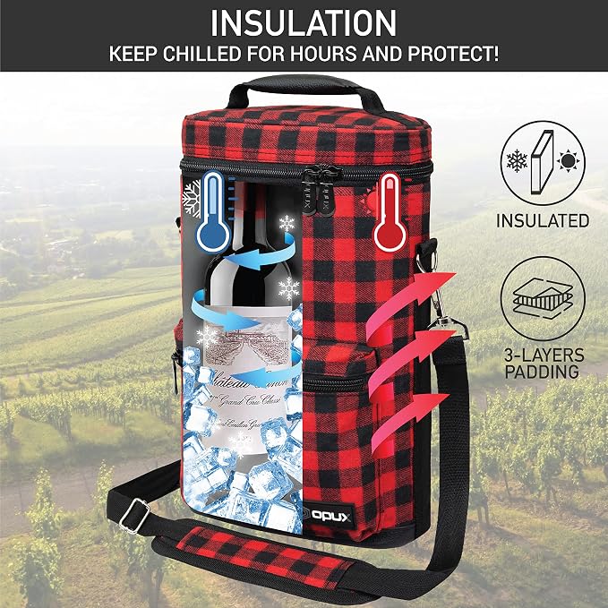 Opux 2 Bottle Wine Tote Carrier, Insulated Cooler Bag - Image 2
