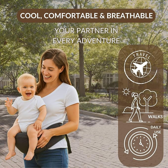 Baby Carrier with Hip Seat – Adjustable Waistband, Safety Harness & Storage - Image 9