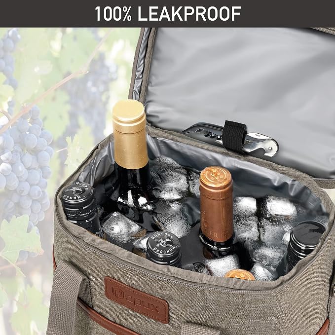 opux 6 Bottle Carrier Tote | Insulated Padded Wine Cooler Bag - Image 5