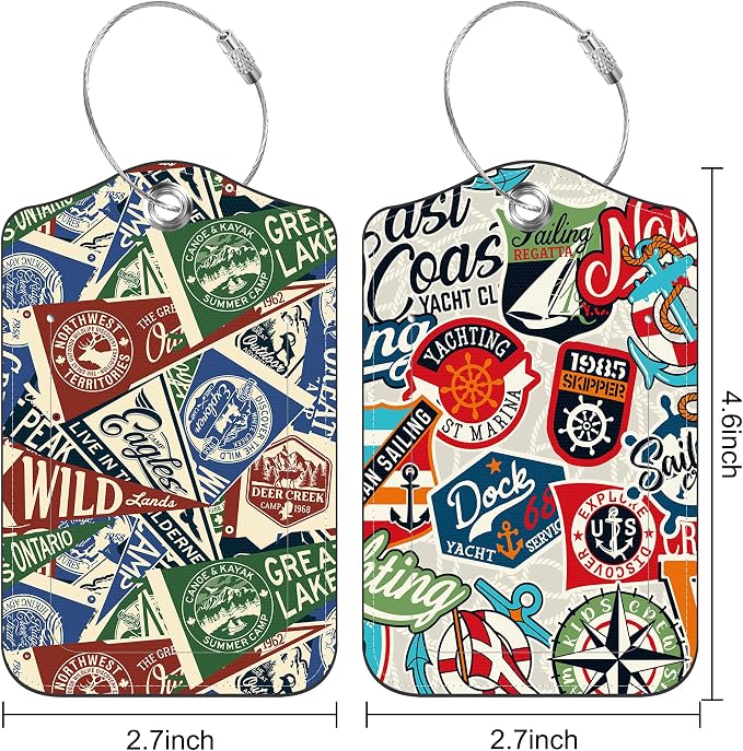 2 Pack Luggage Tag for Suitcase Nautical Patches Mountain Lake Camp Flag - Image 2